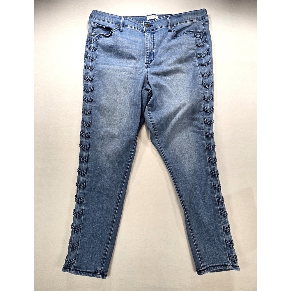 Sofia Jeans by Sofia Vergara Skinny Ankle Blue Denim Woven Side Detail Size 18